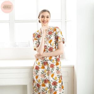 0001/   Three Buttons Mandarin Neck Dress, Lightweight, Homewear, Loose Dress